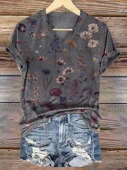 Women's Vintage Floral Art Pattern Print Casual Cotton And Linen Shirt