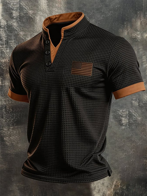 Men's Retro Knitted Waffle-Knit Double-Layer Contrast T-Shirt