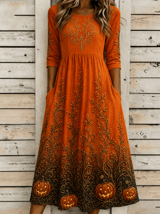 Women'S Casual Round Neck Printed Dress
