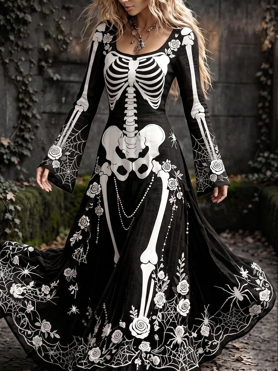 Women's Halloween Skeleton Printed Casual Dress