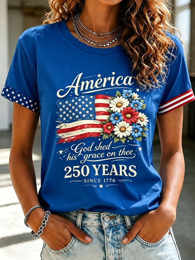 🔥Buy 3 Get 10% Off🔥Women's Floral American Flag Printed Casual T-shirt