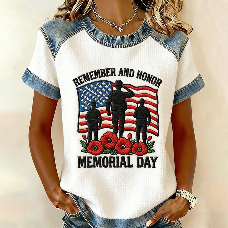 Women's Memorial Day Remember And Honor Soldiers Printed T-Shirt