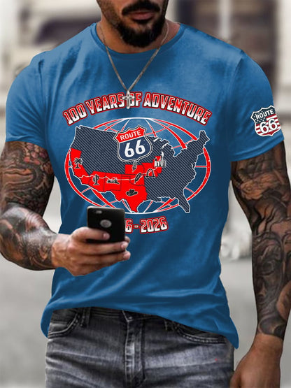 Men's Vintage USA Flag Road Trip Print Round Neck T-shirt