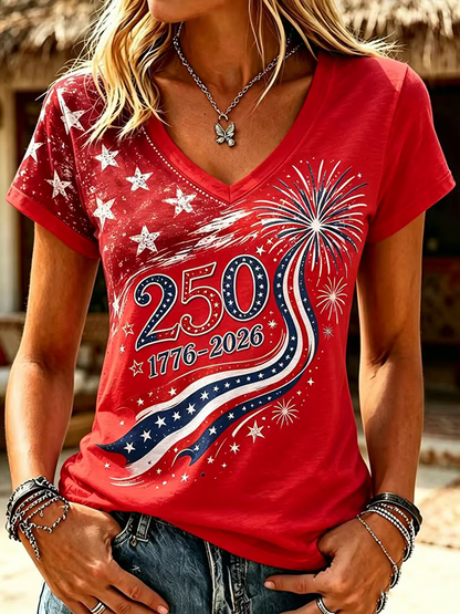 🔥Buy 3 Get 10% Off🔥Women's 250th Anniversary V-Neck Printed T-Shirt