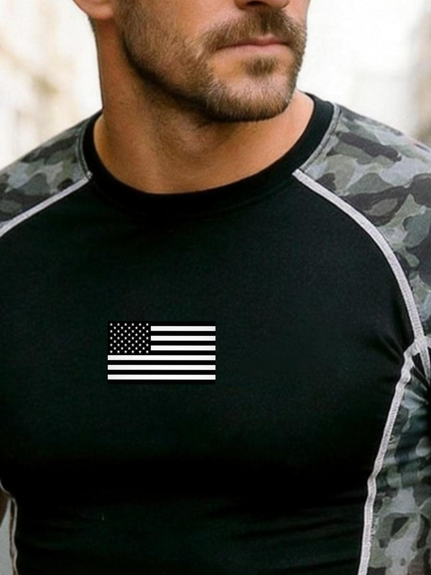 Men's Retro Color-block "Patriot" Crew Neck Short-Sleeve T-Shirt