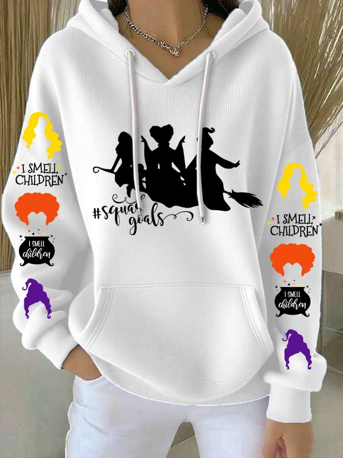 Women's Halloween Witch Print Casual Ribbed Hoodie