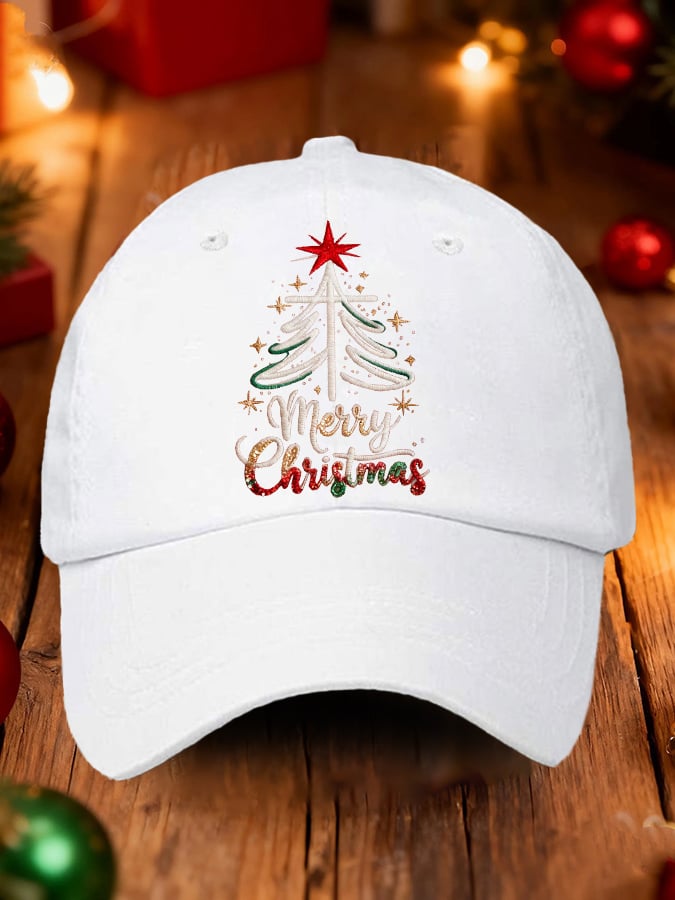 Retro Merry Christmas Cross Christmas Tree Print Baseball Cap