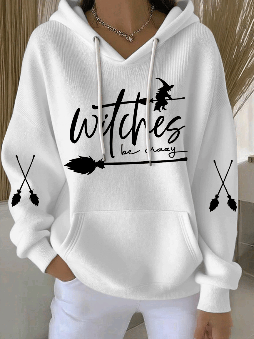 Women's Witch Be Crazy Print Casual Hooded Sweatshirt