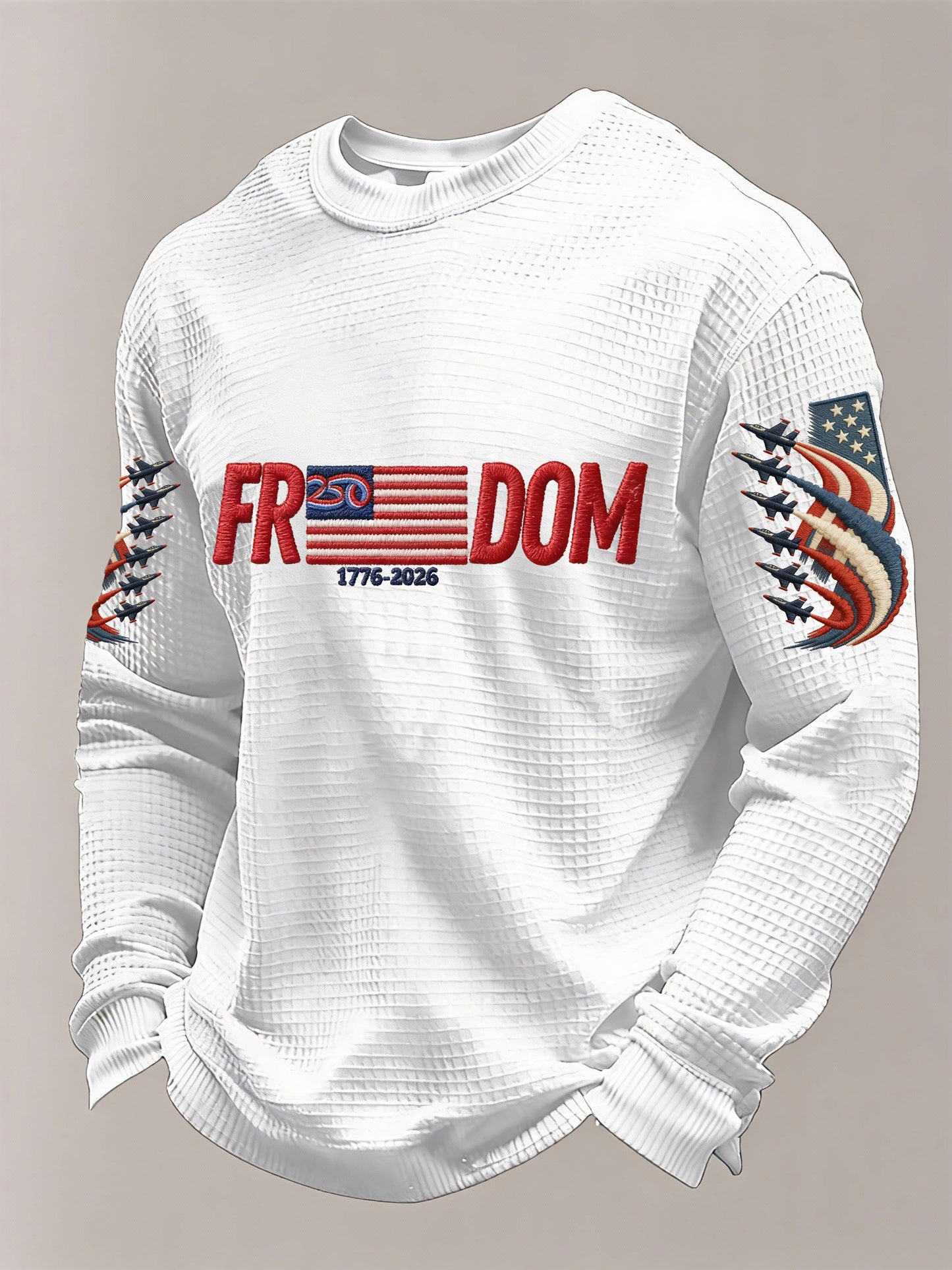 Men's American 250th Anniversary Print Waffle Knit Long-Sleeve T-Shirt