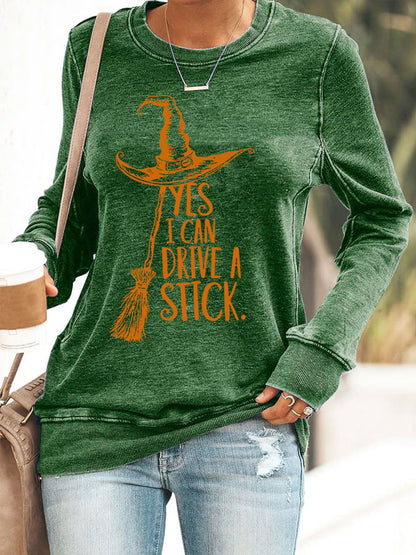 🔥Buy 2 Get 10% Off🔥Women's Yes I Can Drive A Stick Print Round Neck Sweatshirt