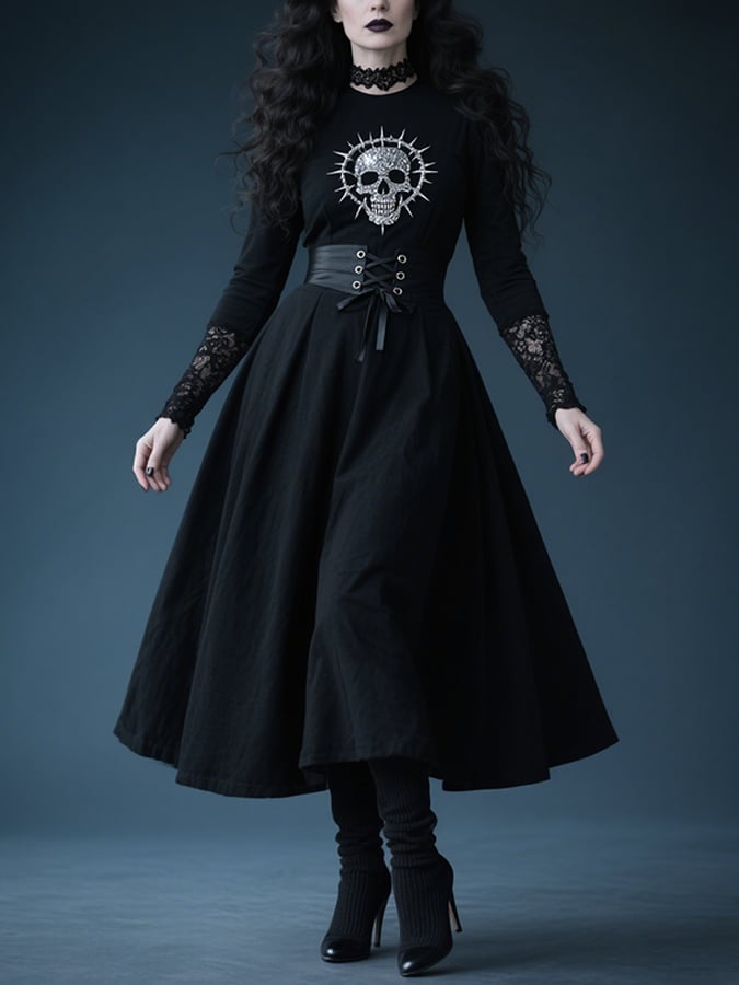 Women's Gothic Dark Skull Print Dress