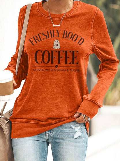 🔥HOT SALE🔥Retro Halloween Ghost Freshly Boo'd Coffee Served With Scream & Sugar Print Sweatshirt