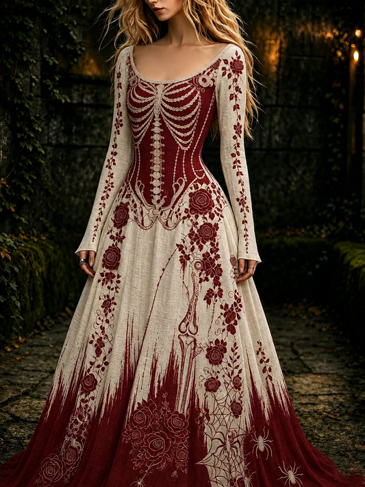 Women's Halloween Skeleton Printed Casual Dress