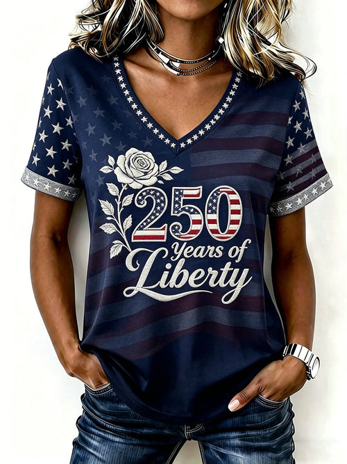 Women's Retro American 250th Anniversary V-neck Short-sleeved T-shirt