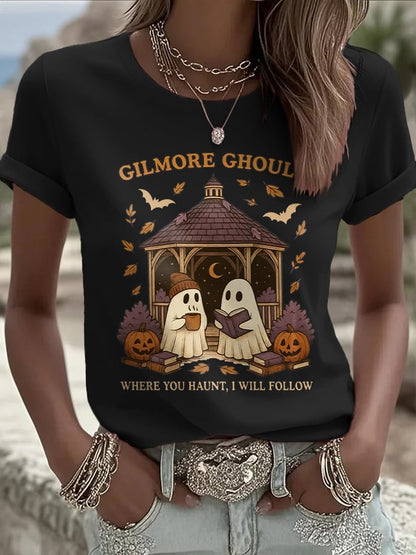 Women's Halloween Printed Round Neck T-Shirt