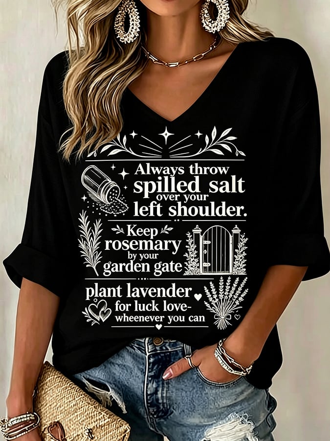 Women's Midnight Margaritas Print V Neck Top