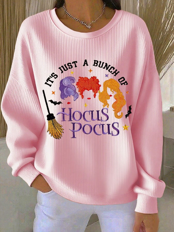 🔥Buy 2 Get 10% Off🔥Women's IT'S JUST A BUNCH OF Hocus Pocus Halloween Print Casual Crew Neck Top