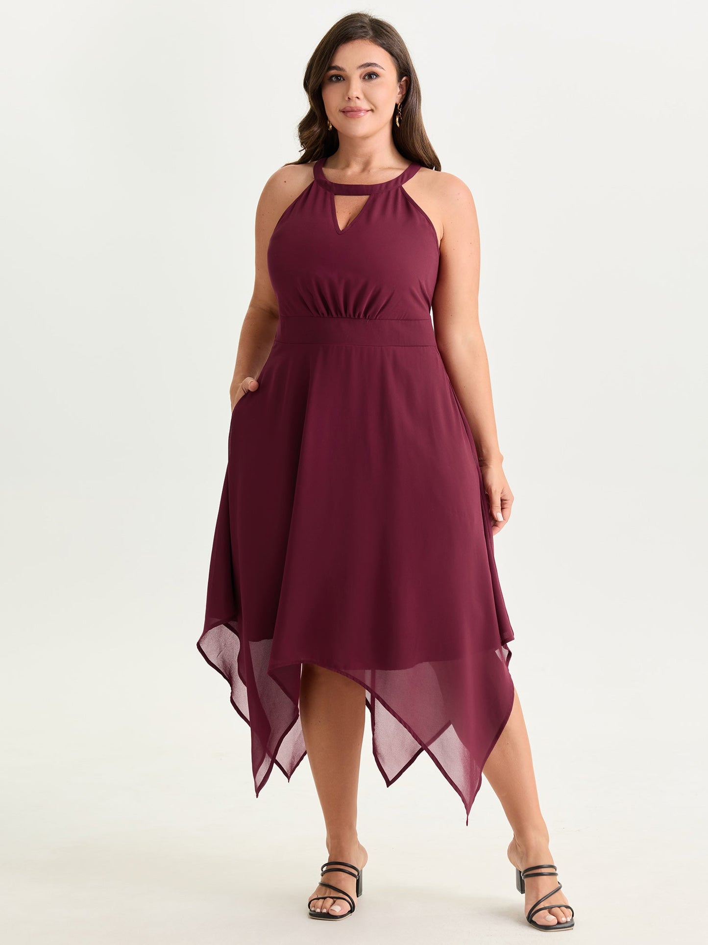 Halter Neckline Handkerchief Hem Midi Dress