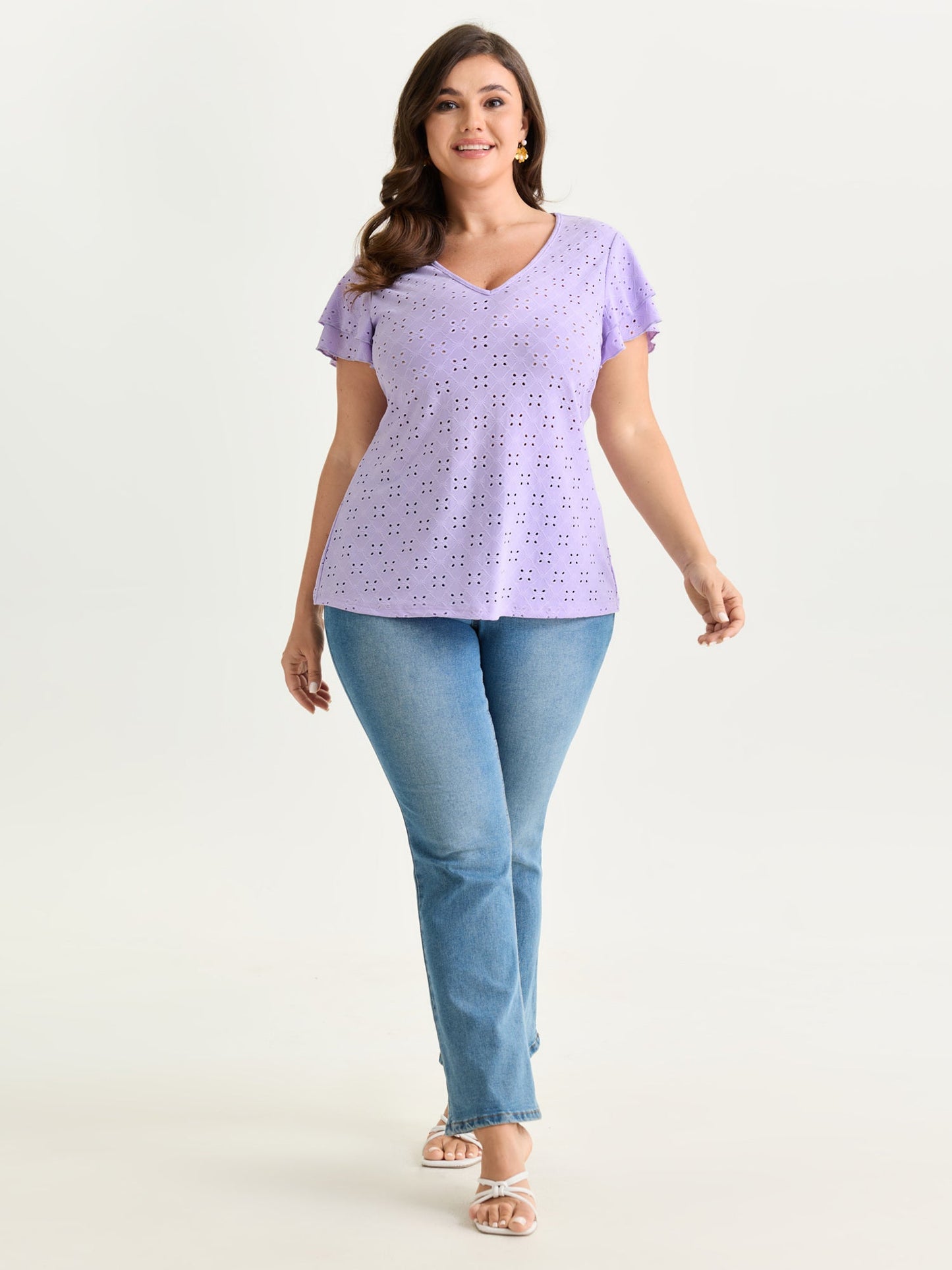 Layered Ruffled Sleeve V-Neck Knit Top
