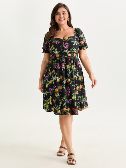 Fruit Print Sweetheart Neckline Mini Dress