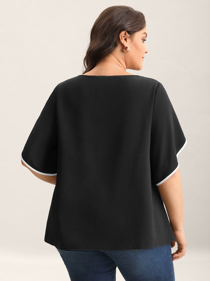 Color Contrast Petal Sleeve Shirt