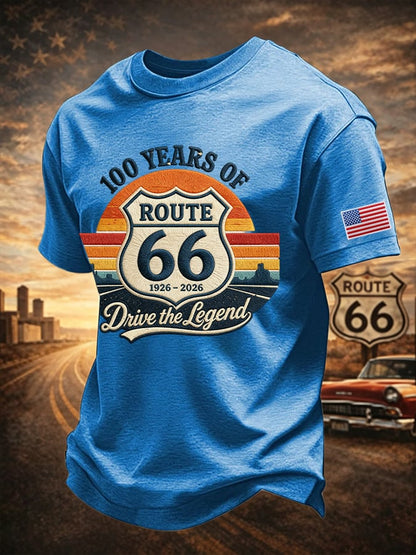 Men's Route 66 Centennial Mother Road Print Round Neck T-shirt