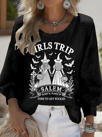 Women's Girls Trip Salem Witch Print Round Neck T-shirt
