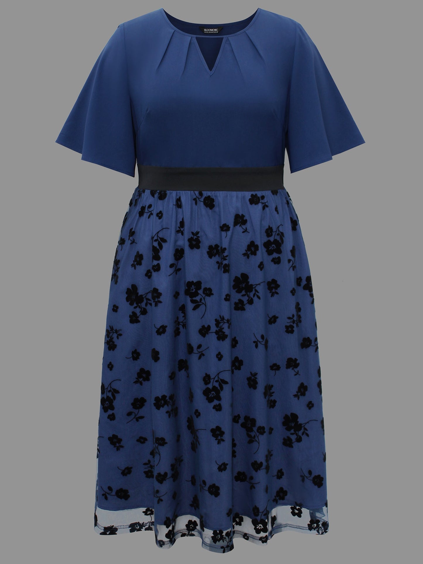 Floral Embroidered Mesh keyhole Dress