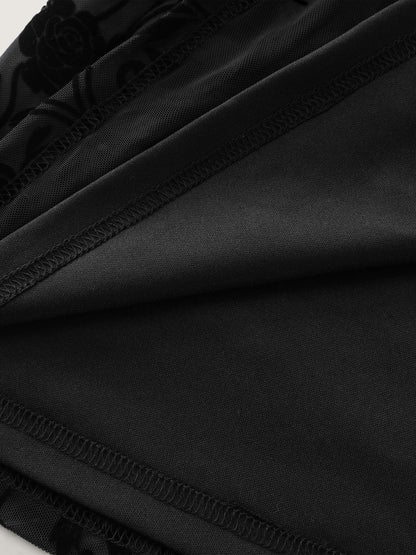 Flocked Spliced Velvety Tie Maxi Dress