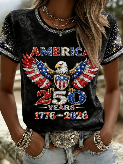 🔥Buy 3 Get 10% Off🔥American 250th Anniversary Rhinestone Design Women's T-Shirt