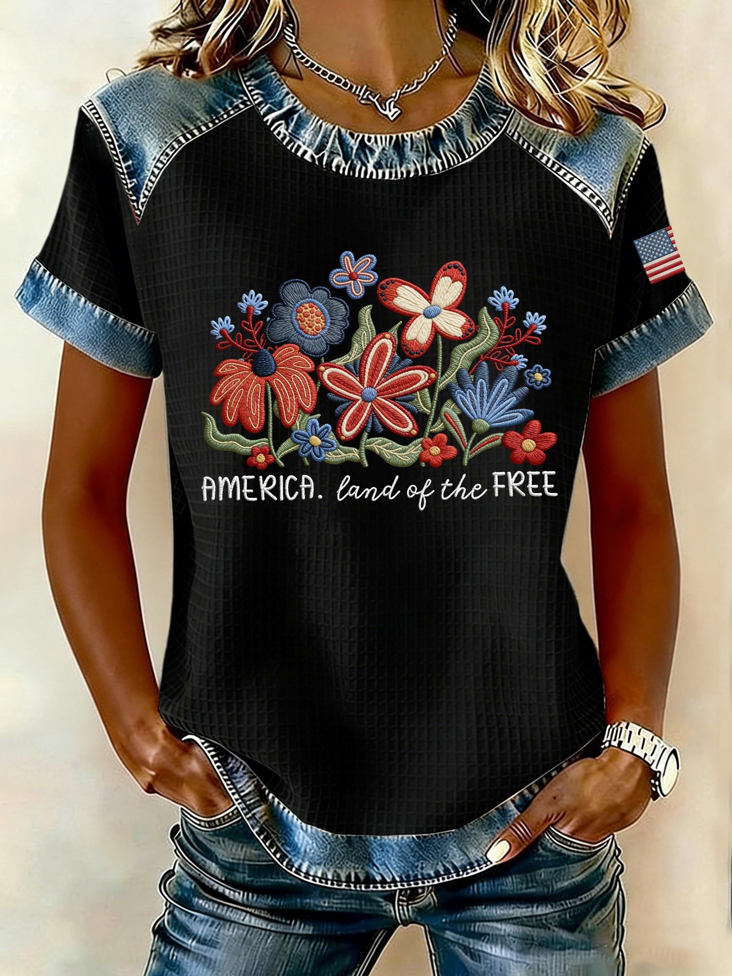 Women's 250th Anniversary American Denim Print Casual Top