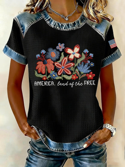 Women's 250th Anniversary American Denim Print Casual Top