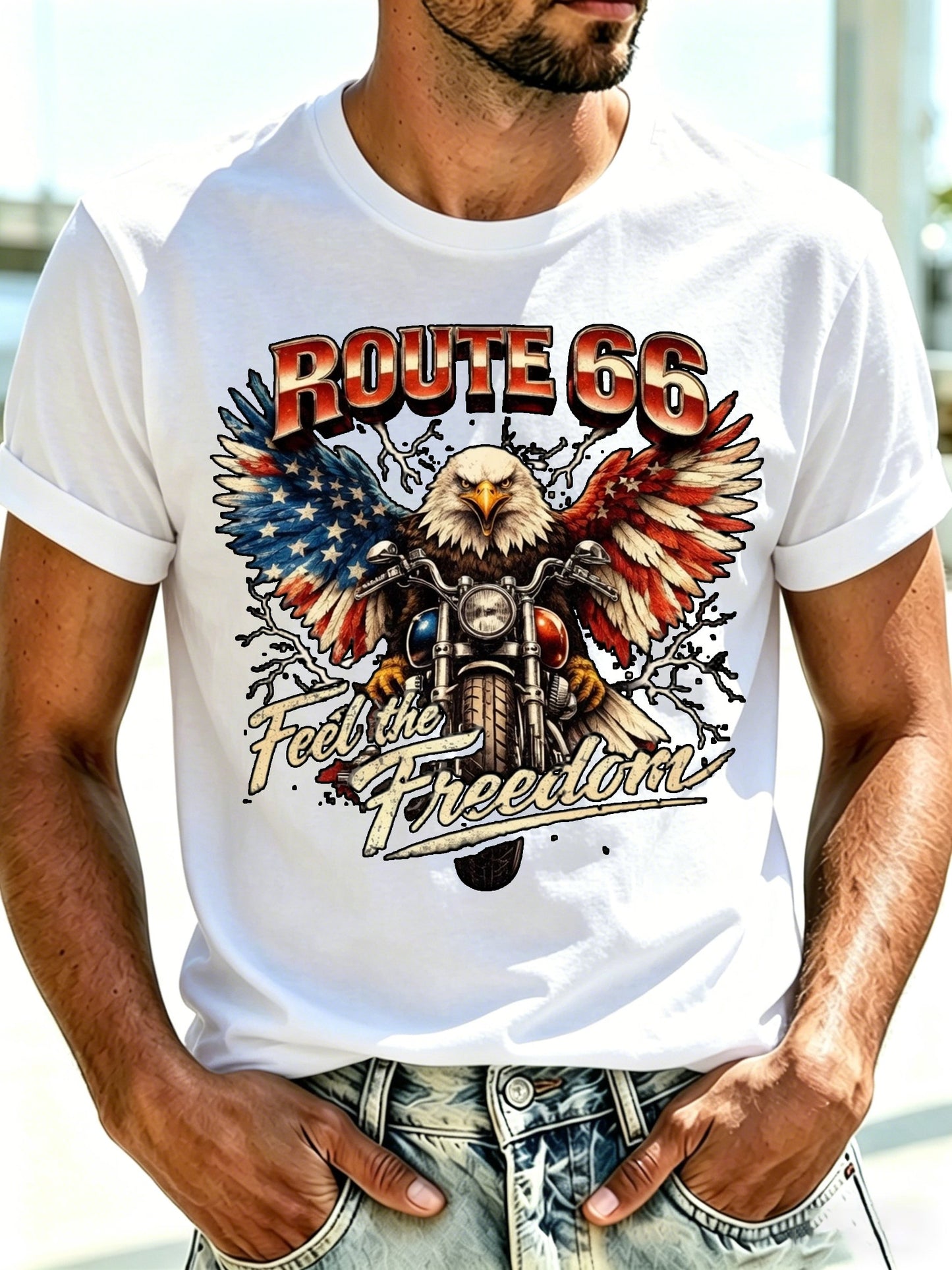 Men's Route 66 Centennial Print Round Neck T-Shirt