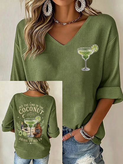 Women's Midnight Margaritas Print V Neck Top