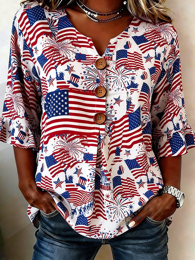 Women's 250th Anniversary Print Half Sleeve Casual Blouse