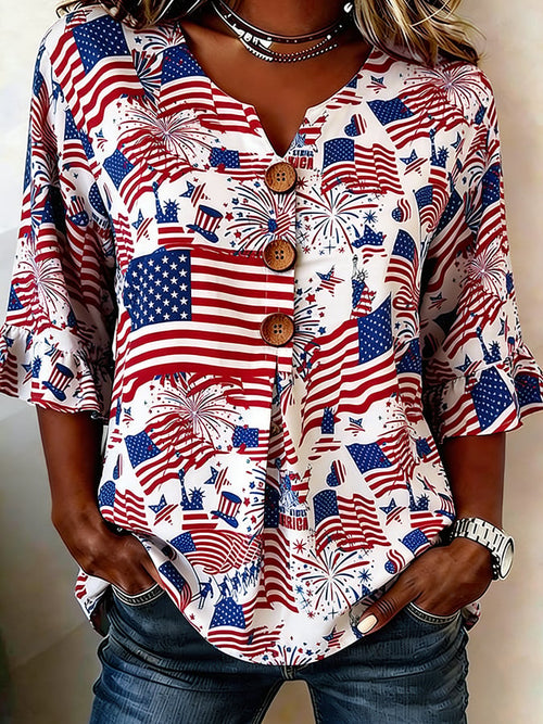 Women's 250th Anniversary Print Half Sleeve Casual Blouse