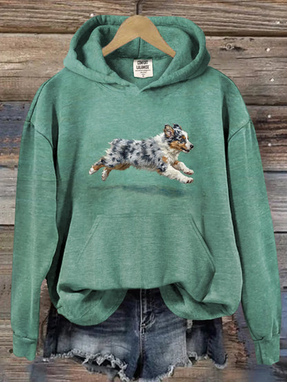Funny Retro Cute Running Dog Art Casual Hoodie Sweatshirt