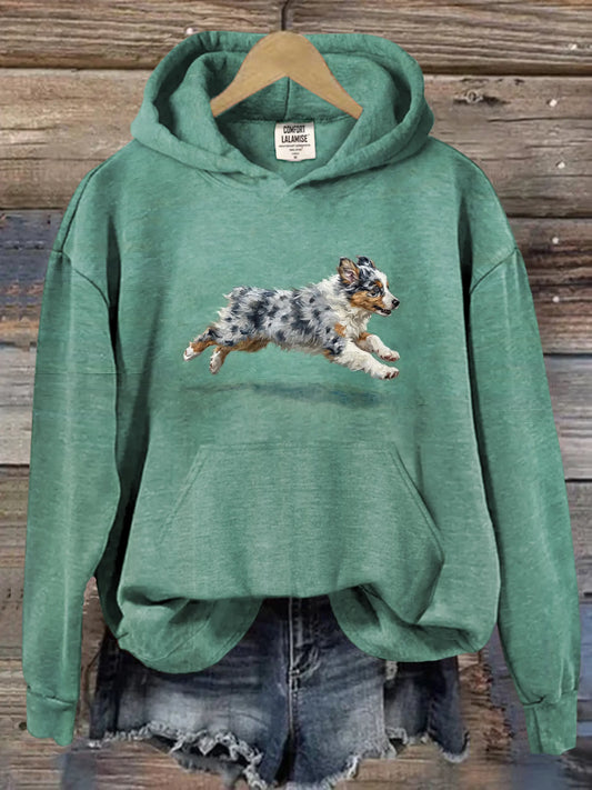 Funny Retro Cute Running Dog Art Casual Hoodie Sweatshirt