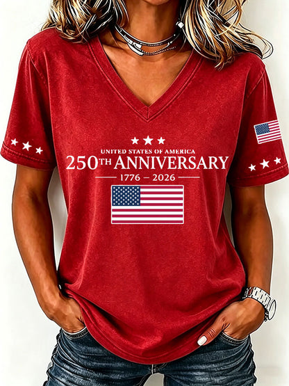 Women'S America Flag  Print Casual V-Neck T-Shirt
