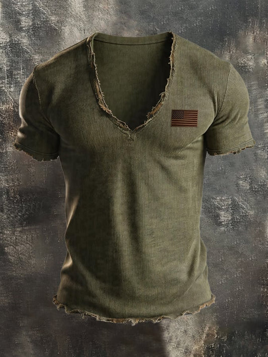 Men's Vintage 100% Cotton Washed, Ribbed, Faded T-Shirt