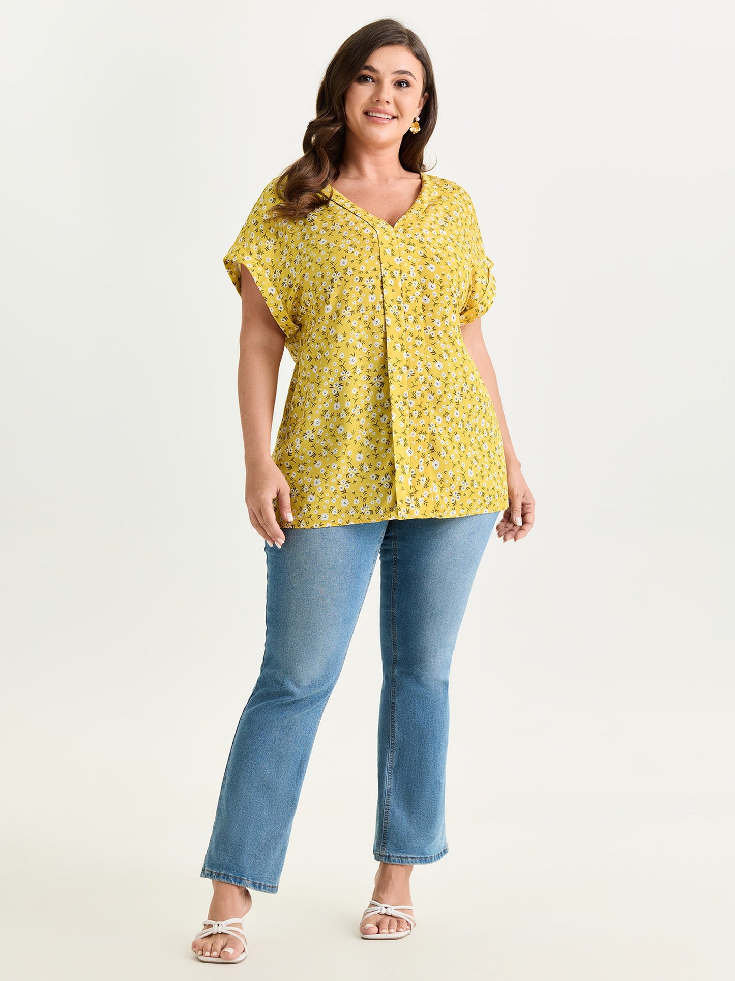 Floral Print V-Neck Dolman Sleeve Blouse