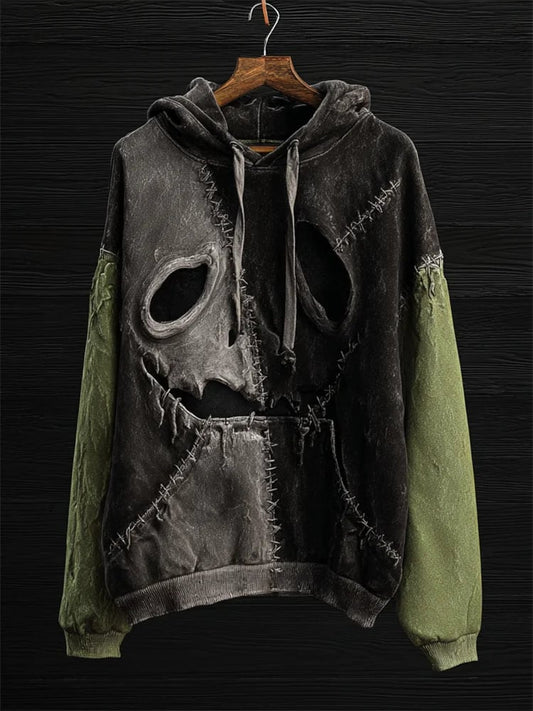 Men's Halloween Spooky Face Colorblock Hoodie