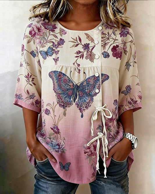 Women's Retro Faith Floral Print Top