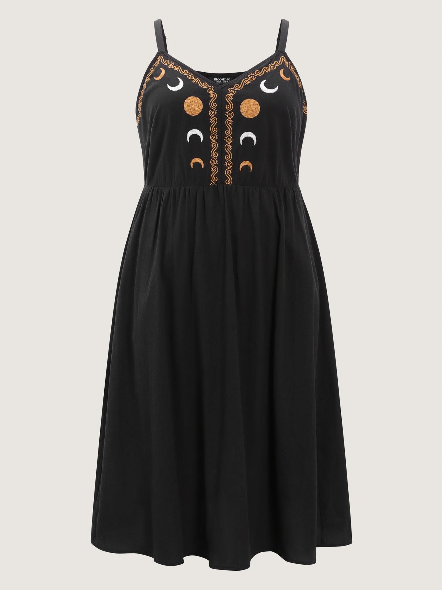 Cotton Star Moon Embroidered Shirred Midi Dress