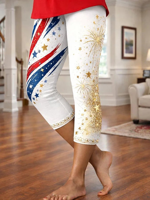 Women'S Casual American 250th Anniversary Commemorative Print Cropped Leggings