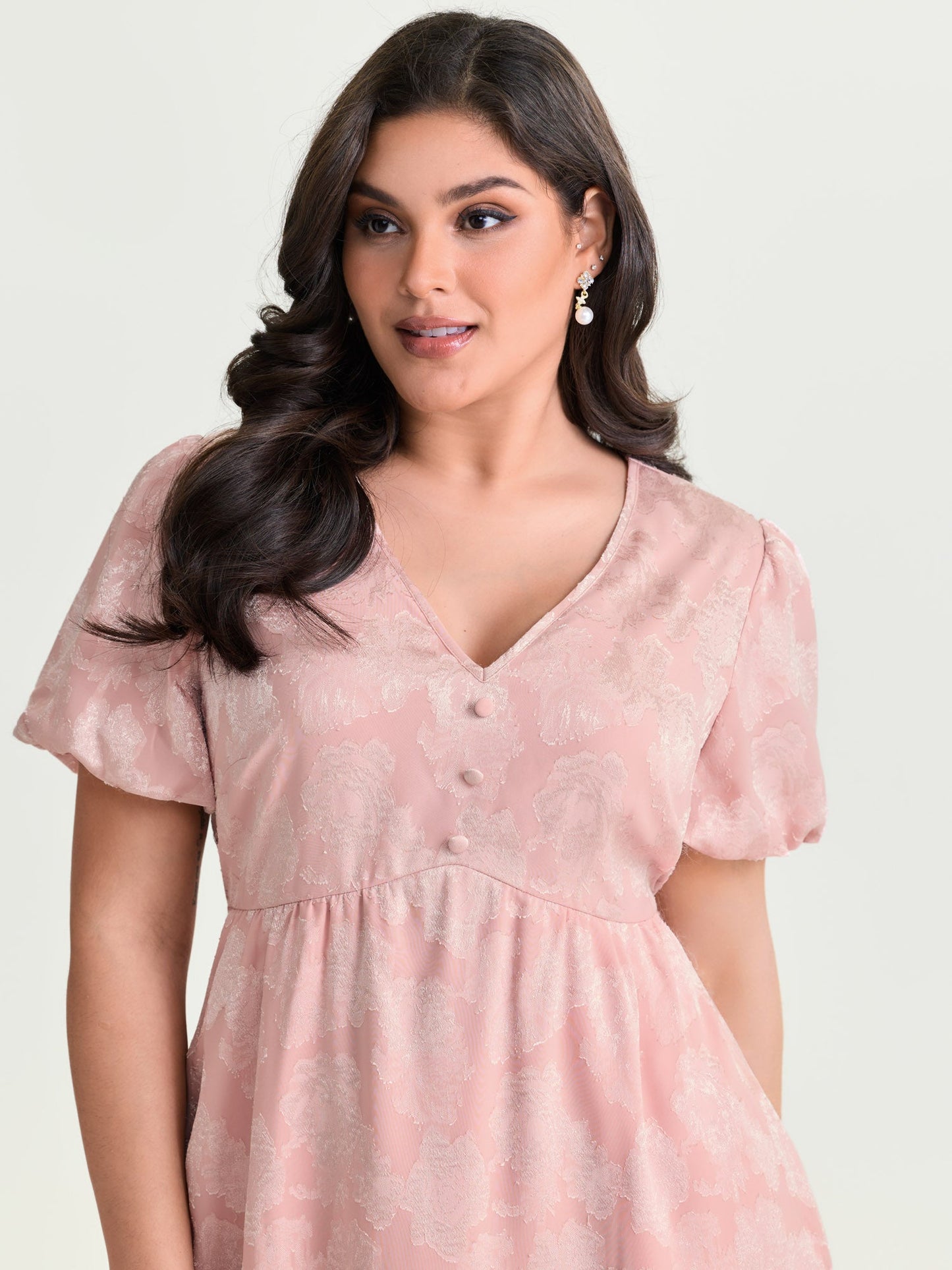 Floral Textured Bubble Sleeve Mini Dress
