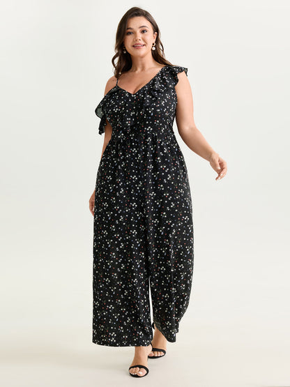 Floral Print One-Shoulder Ruffled Jumpsuit