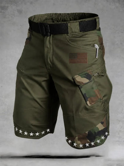Men's Retro Patriotic Outdoor Multi-Pocket Functional Cargo Shorts