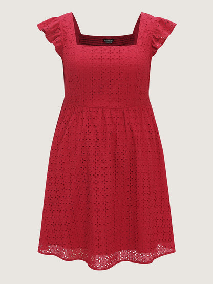 Cotton Textured Flutter Sleeve Mini Dress