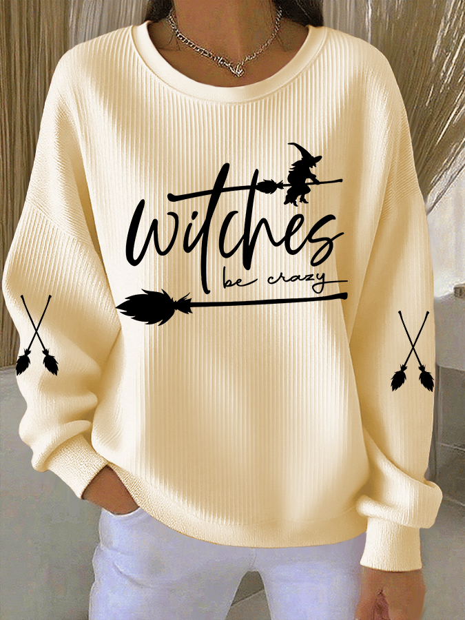 🔥HOT SALE🔥Women's Witch Be Crazy Print Knit Crew Neck Long Sleeve Top